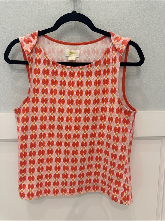 Maeve Tops - Maeve Orange and White Patterned Tank Top